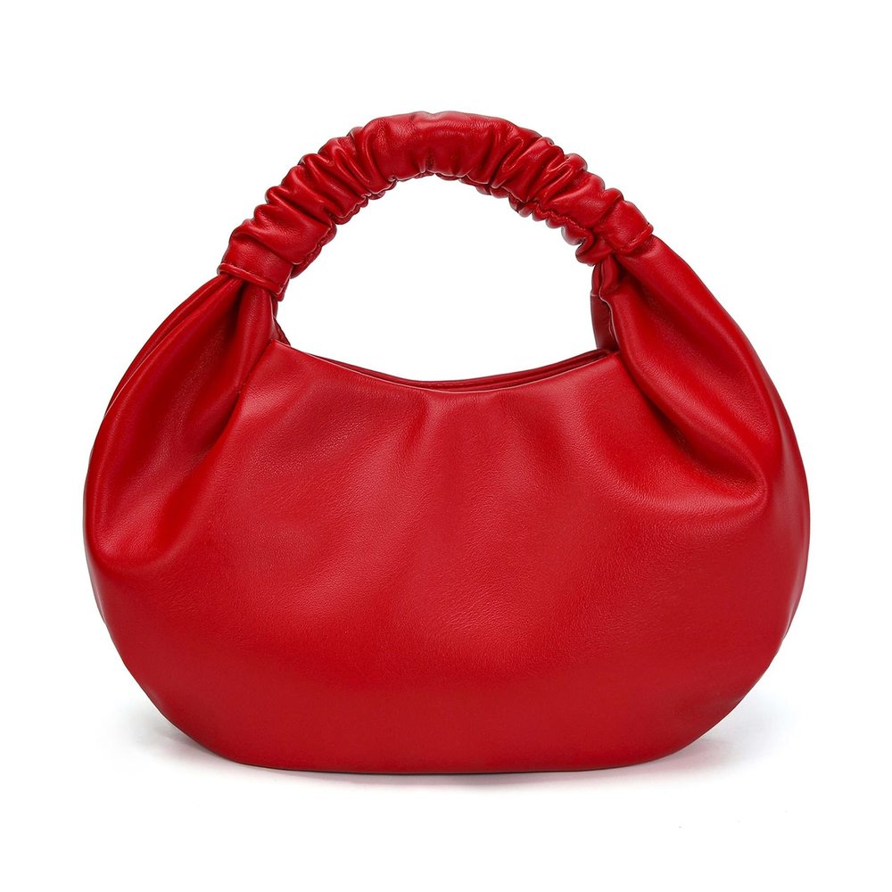 Chic Top Handle Bag Small Ruched Hobo Handbag Red Soft Faux Leather :P
